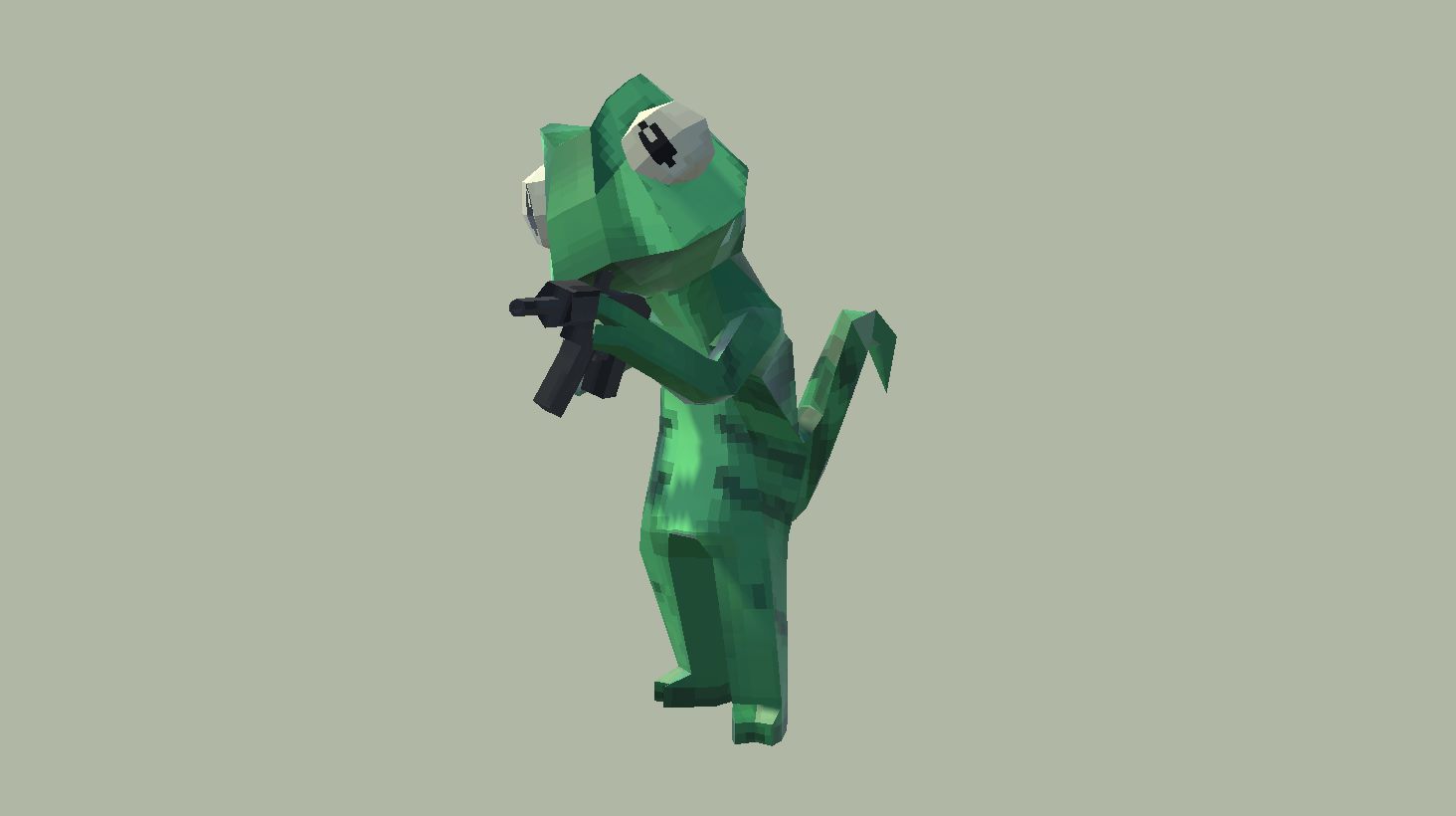 Model low-poly kameleona w kamizelce