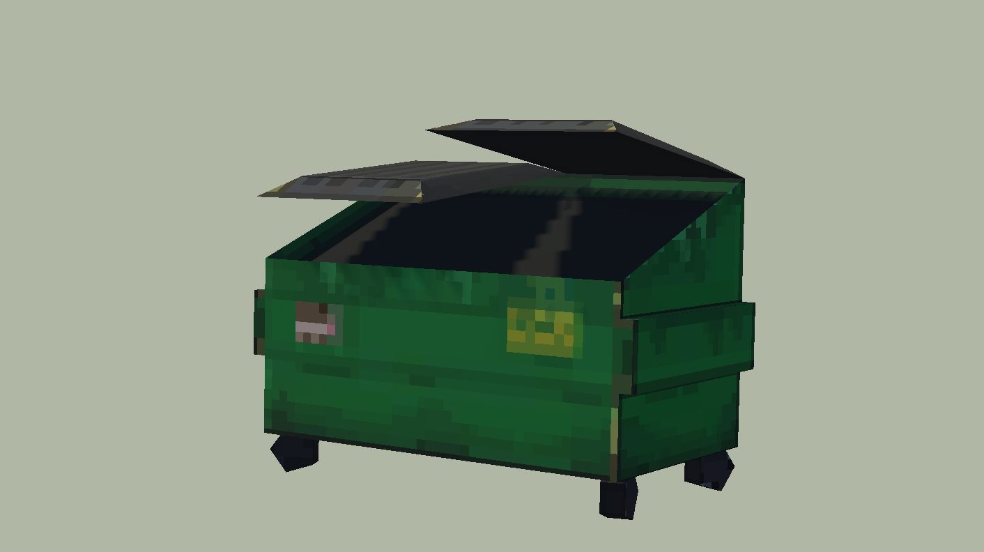 Model low-poly śmietnika z otwartą pokrywą